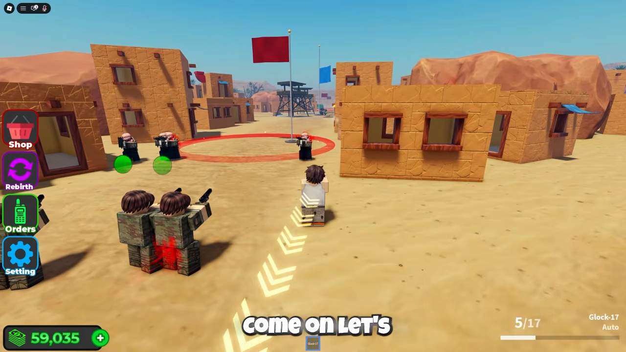 Desert village capture with flags and enemy infantry