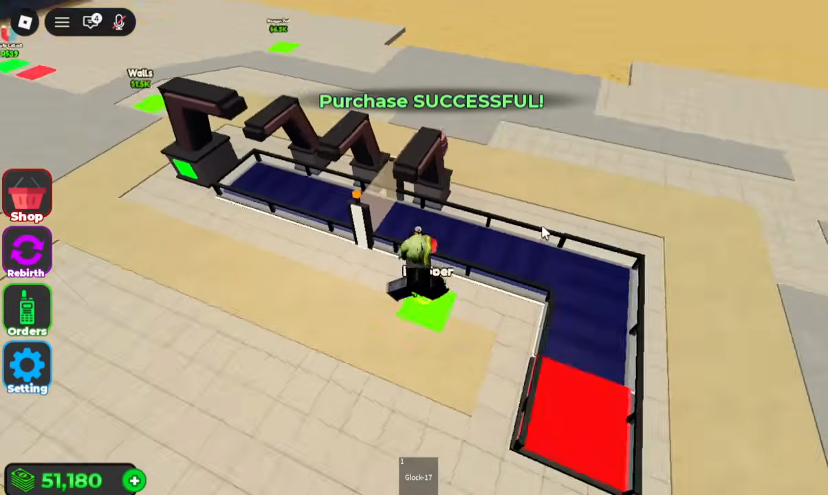 Droppers over a conveyor with PURCHASE SUCCESSFUL toast